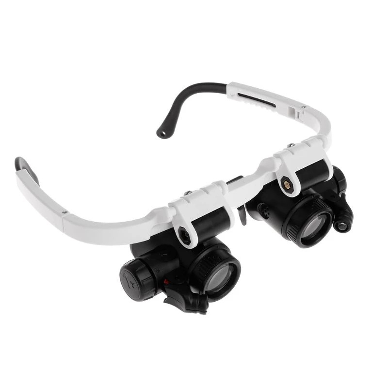 Head Mount 2 LED Lights Magnifying Glass Hands Free Bracket Magnifier Dual-Lens Eye Loupe Magnifier