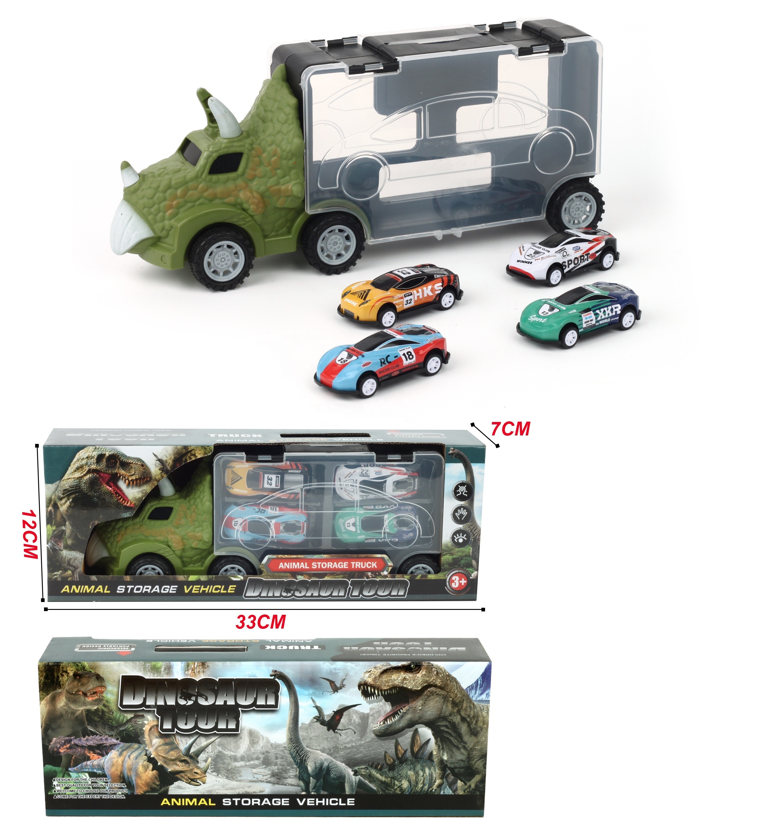 HOT SELLING FREE WHEEL TRUCK WITH DINOSAUR SET TRANSPORT CAR CARRIER TRUCK TOY FOR KIDS