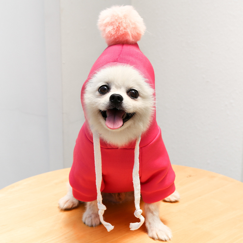 SHUKI Wholesale Pet Apparel  Winter Hoodies Pet Clothes Warm Cute Pompom Ball Dog Hoodie