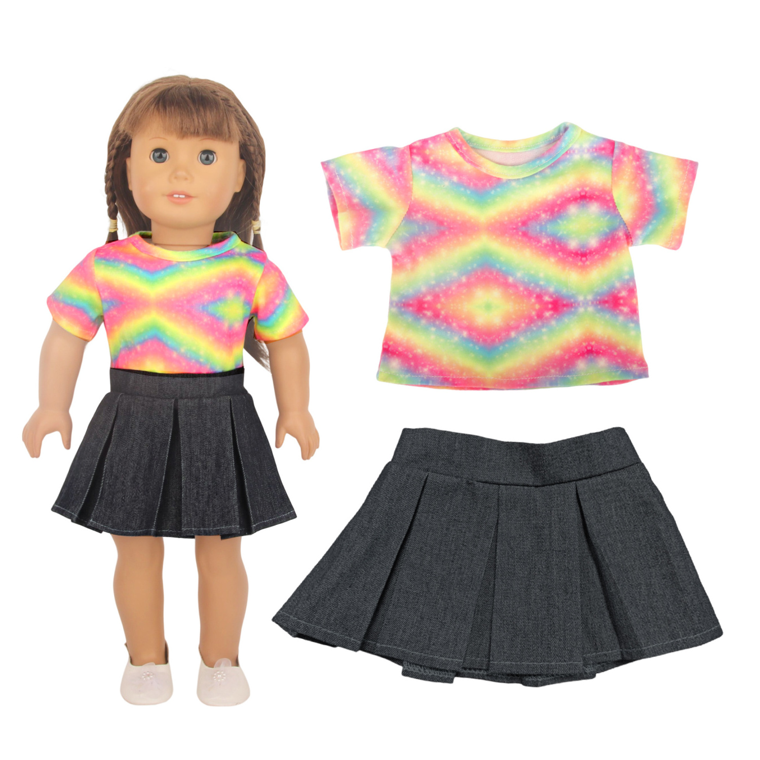 New arrival tie die T shirt and shorts suit for 18 inch dolls fashion dolls dressing up clothes