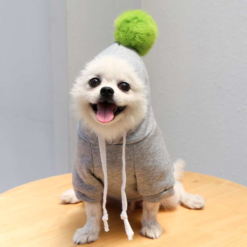 SHUKI Wholesale Pet Apparel  Winter Hoodies Pet Clothes Warm Cute Pompom Ball Dog Hoodie