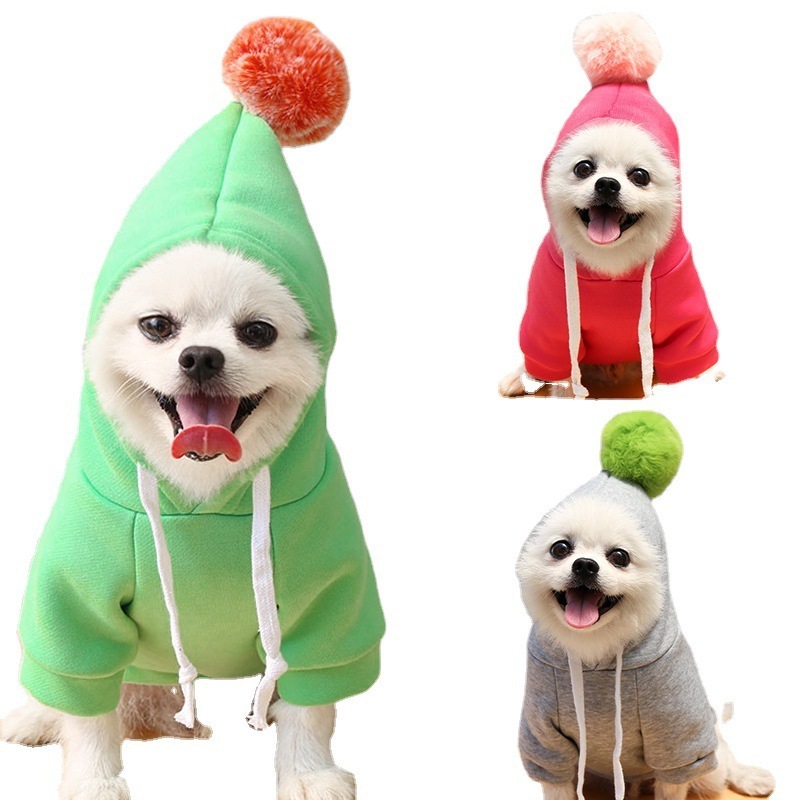 SHUKI Wholesale Pet Apparel  Winter Hoodies Pet Clothes Warm Cute Pompom Ball Dog Hoodie