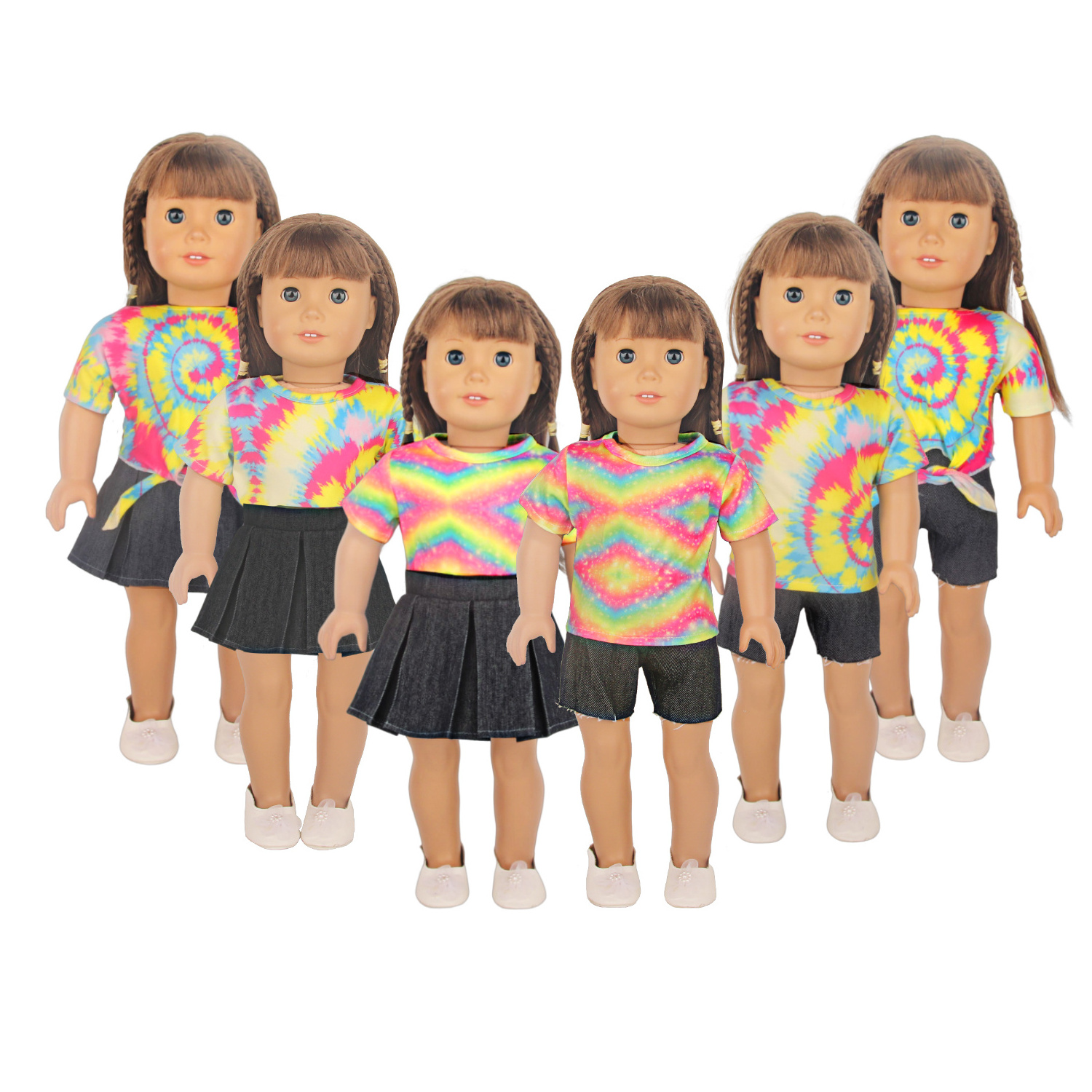 New arrival tie die T shirt and shorts suit for 18 inch dolls fashion dolls dressing up clothes