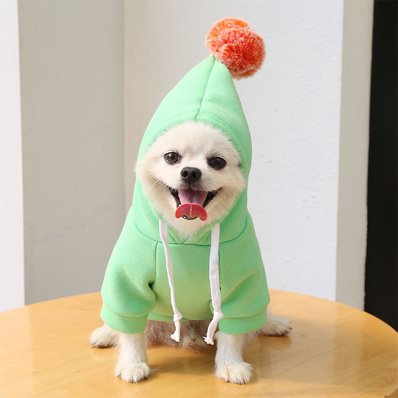 SHUKI Wholesale Pet Apparel  Winter Hoodies Pet Clothes Warm Cute Pompom Ball Dog Hoodie