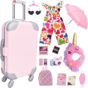 Best seller 18 inch American dolls girls luggage travel play clothes accessories multiple items suitcase set for dolls