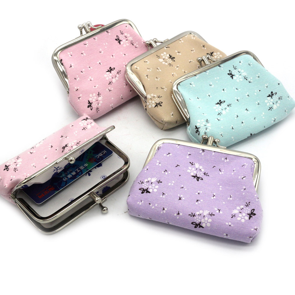 New Double-Layer Mini Flower Cloth Bag Vintage Canvas Coin Purse Buckle Snap Closure Lipstick Bag Kids Floral Print Short Wallet