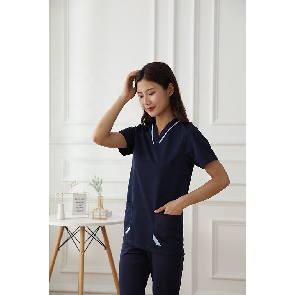 Twill Summer Navy 100% Cotton Scrubs Uniform Hospital Doctor Nurse Scrub Suits Fashionable Medical Doctor Uniforms