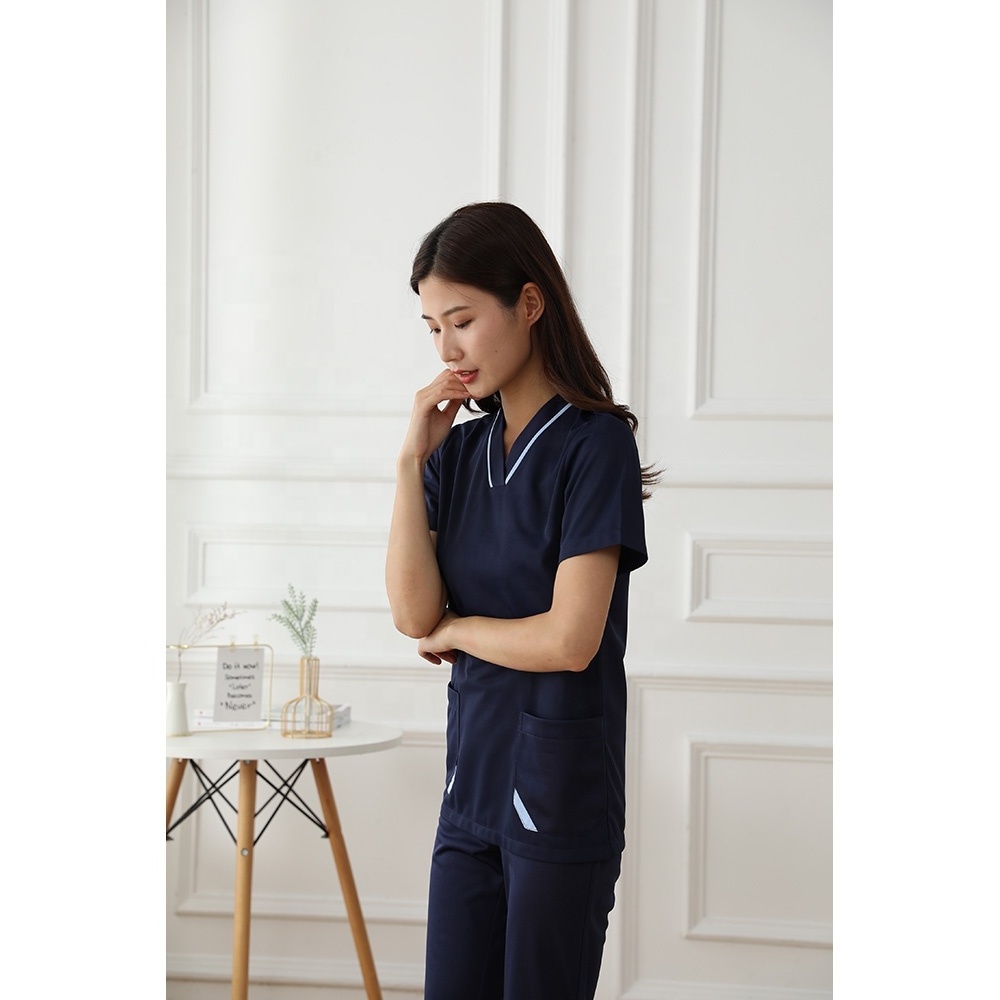 Twill Summer Navy 100% Cotton Scrubs Uniform Hospital Doctor Nurse Scrub Suits Fashionable Medical Doctor Uniforms