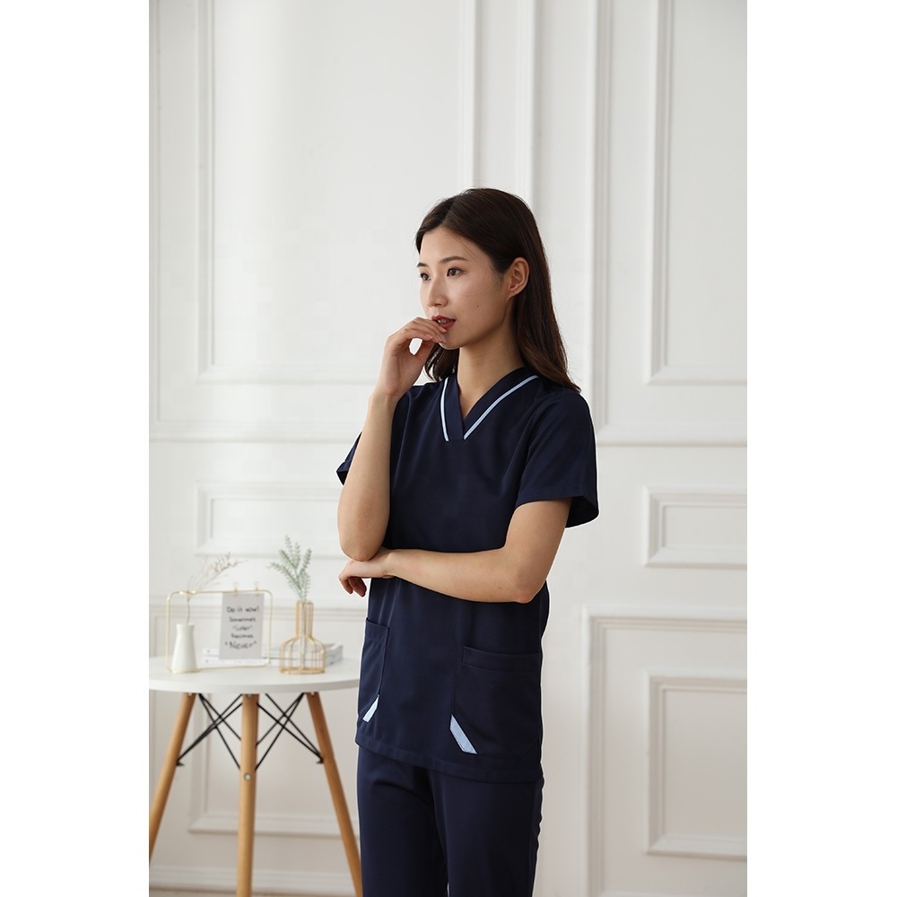 Twill Summer Navy 100% Cotton Scrubs Uniform Hospital Doctor Nurse Scrub Suits Fashionable Medical Doctor Uniforms