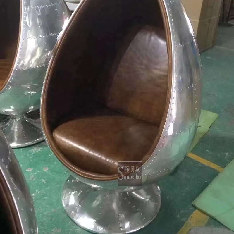 High quality Vintage Aviator genuine Leather and metal Chair aviation Aluminium pod chair industry spitfire furniture chairs