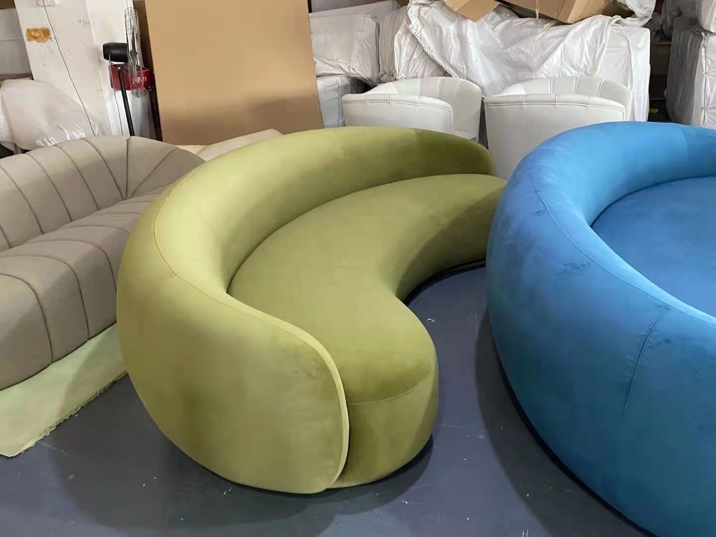 2021 new design modern velvet sofa curved moon shape fabric upholstery living room sofa set luxury home furniture