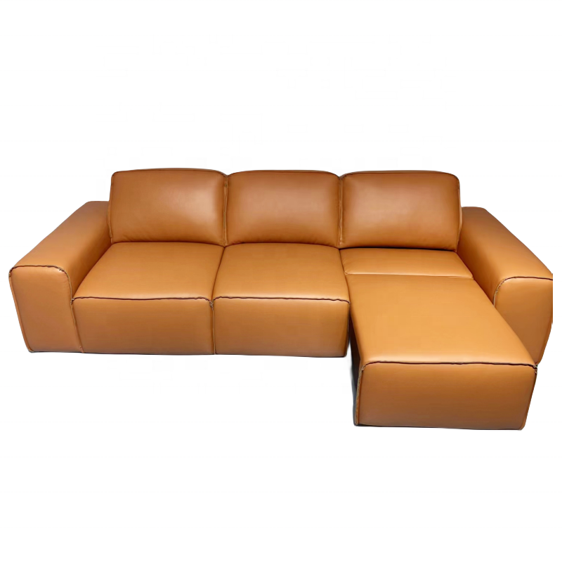 modern luxury orange leather reclinable sofa living room couch 3 seater sectional power electric recliner sofa