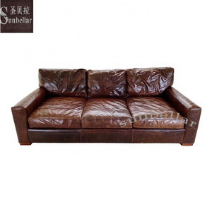 luxury furniture antique genuine leather living room sofa wooden comfortable American style  vintage distressed leather sofa