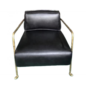 Retro vintage black leather forged metal frame armchair clubs accent side chairs with arms for living room tufted lounge chair