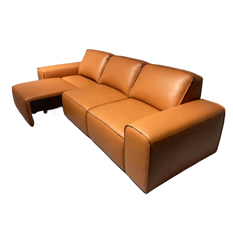 modern luxury orange leather reclinable sofa living room couch 3 seater sectional power electric recliner sofa