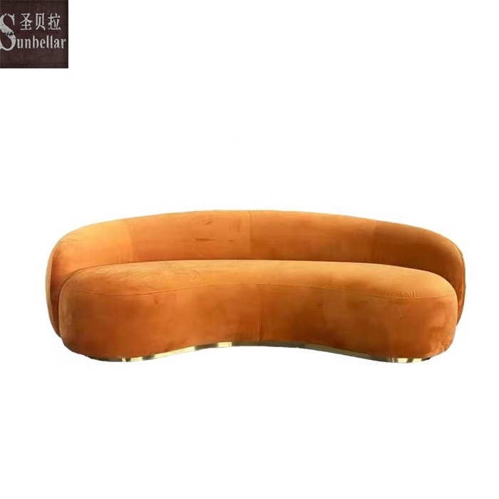 half moon semi circle shaped sofa orange velvet curved sofa with gold stainless steel base living room bedroom sofa