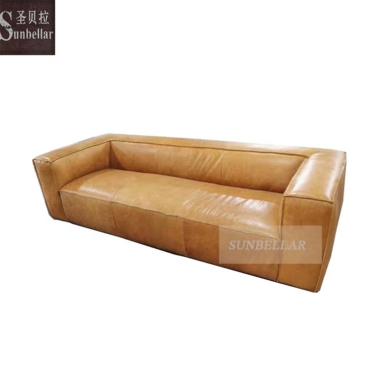 European style rustic leather sofa vintage tan leather couch living room cozy 3 seater brown sofa hotel clubs villa furniture