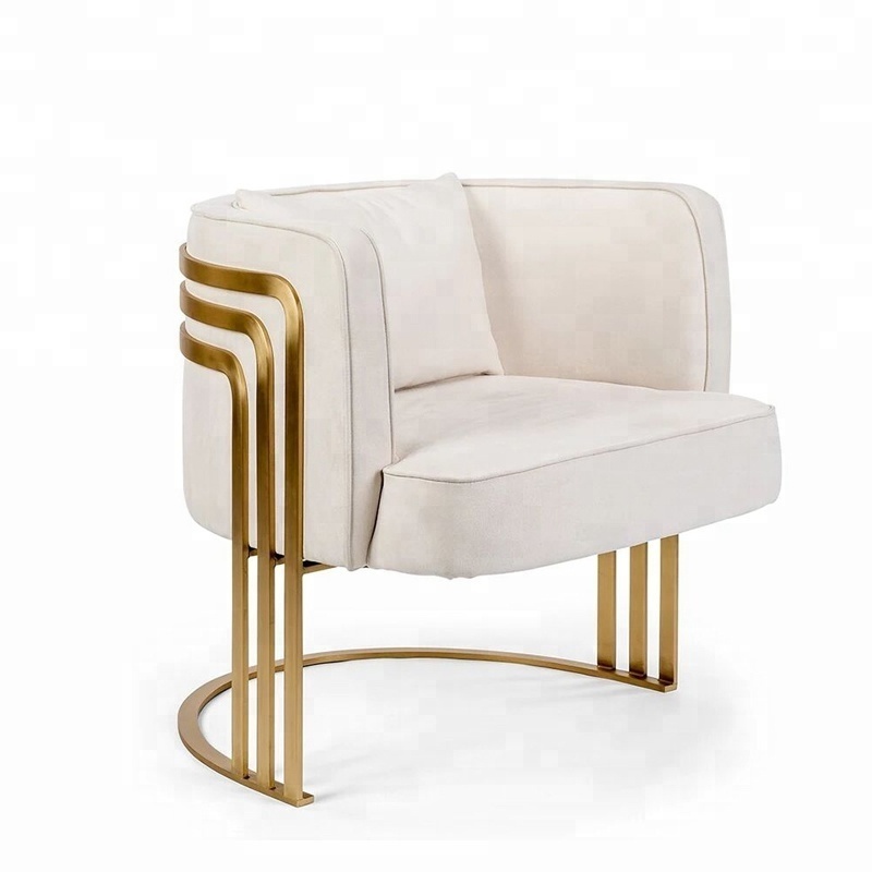 modern design white velvet accent chair with gold stainless steel frame  fancy armchairs for living room hotel clubs cafe shop