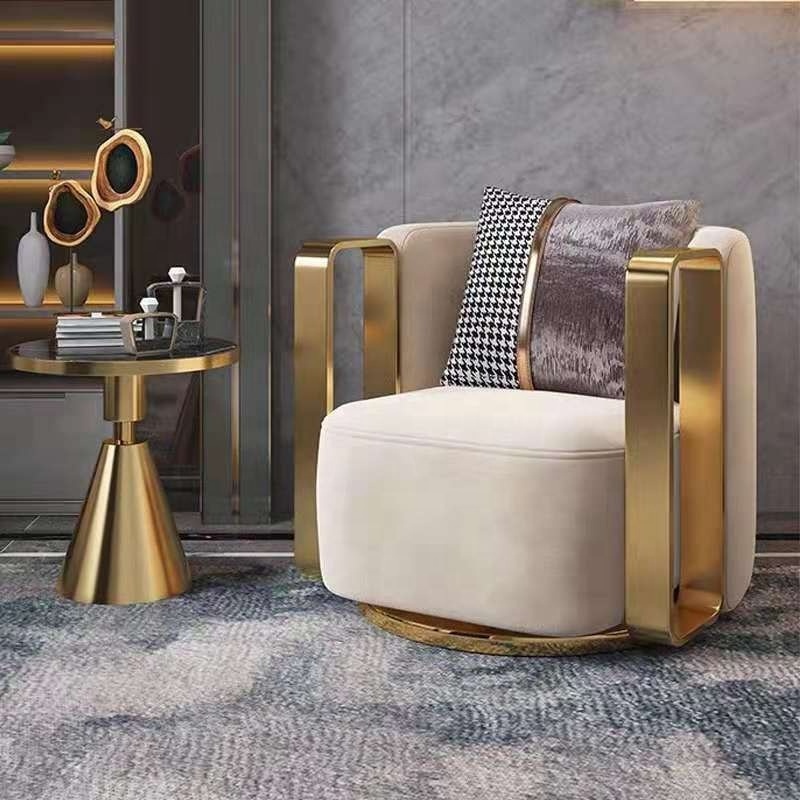 modern luxury accent chair living room fabric gold stainless steel arm sofa chair royal chairs for living room furniture