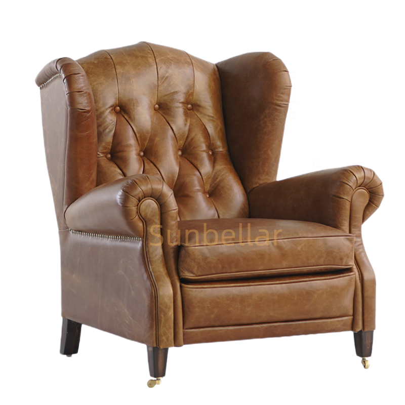 custom antique leather arm chair genuine leather tobacco brown chesterfield armchair with tray for home bar hotel cigar club