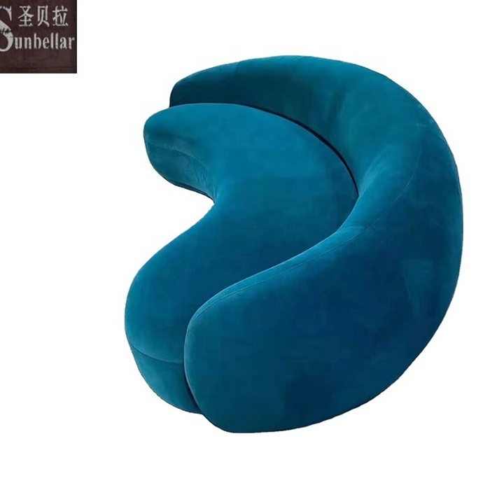 2021 new design modern velvet sofa curved moon shape fabric upholstery living room sofa set luxury home furniture