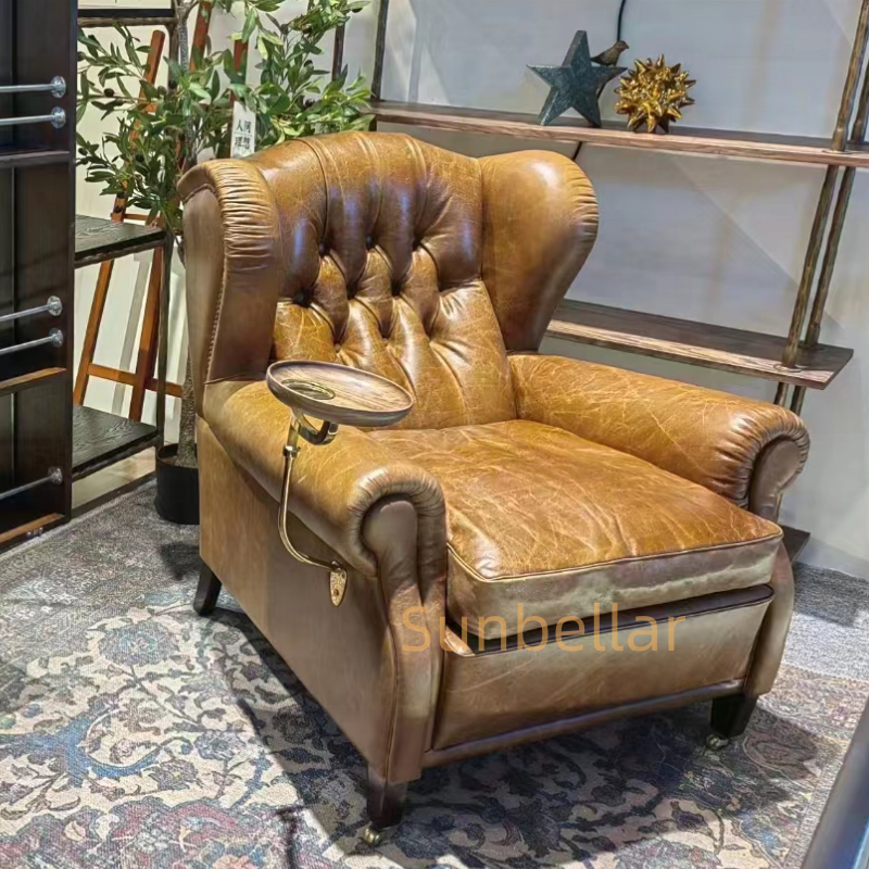 custom antique leather arm chair genuine leather tobacco brown chesterfield armchair with tray for home bar hotel cigar club