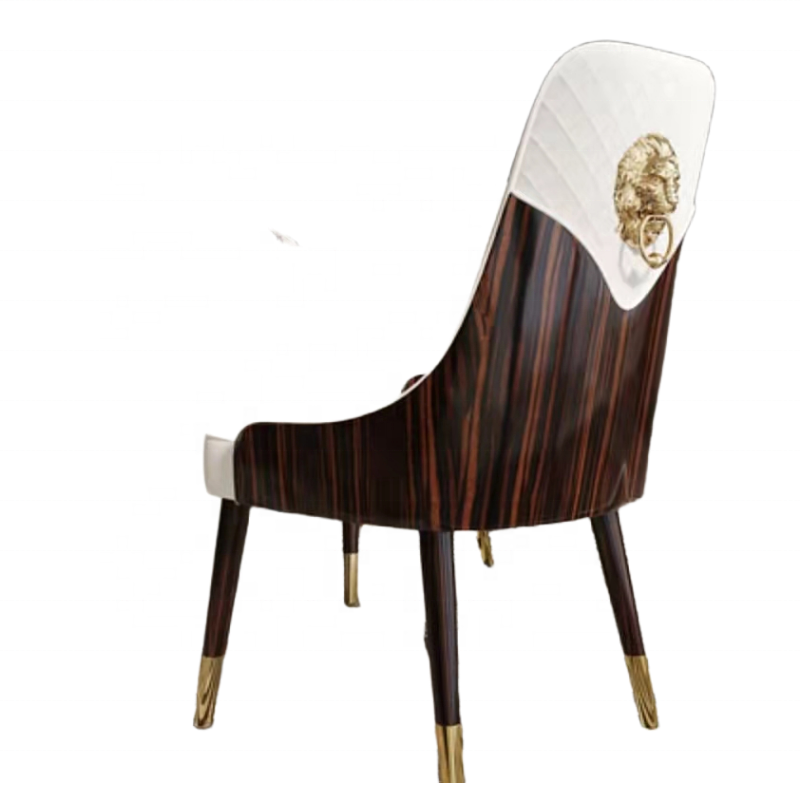 Luxury Wooden Dining Chair White Leather Dining Chair Lion Head Modern for Kitchen Dining Room Hotel Restaurant with Gold