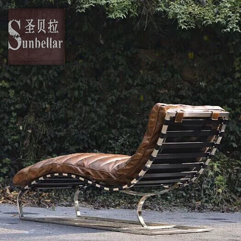 Archaistic stainless steel metal frame leisure armless leather club chair antique leather comfortable bedroom sofa chairs