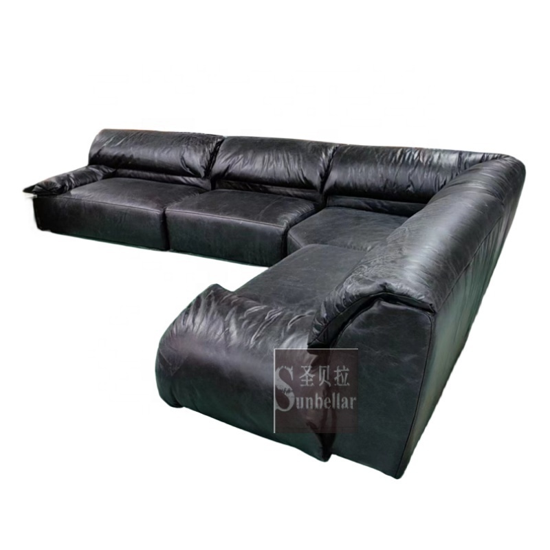 custom made premium sofa leather sectional European lounge antique top grain leather sectional sofa living room wholesale