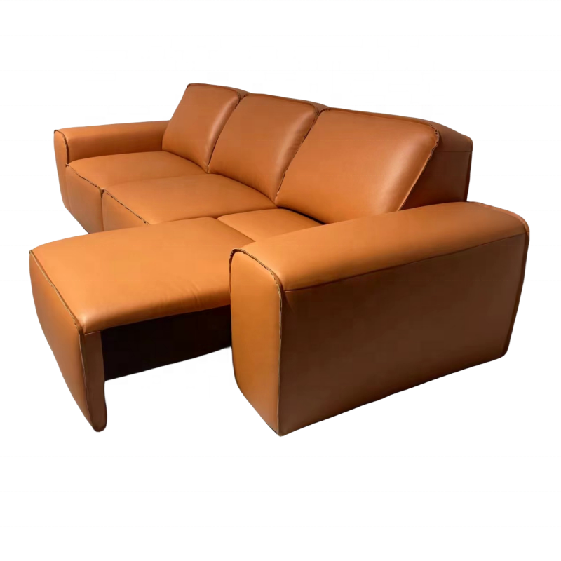 modern luxury orange leather reclinable sofa living room couch 3 seater sectional power electric recliner sofa