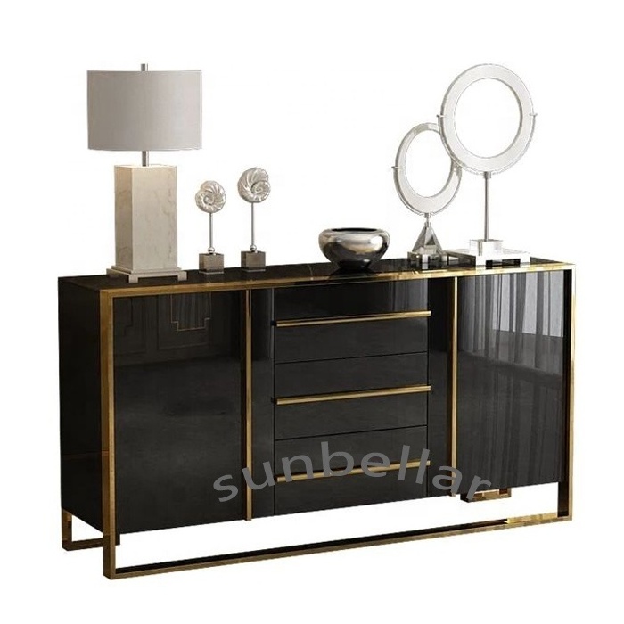 luxury furniture cabinet modern design gold stainless steel console table wooden dining room cabinet with drawers