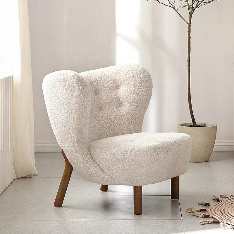 Modern Lounge Chair White Accent Chair Leisure Chair with Ottoman Boucle Fabric Bedroom Hotel Lobby Living Room Club Teddy Wool