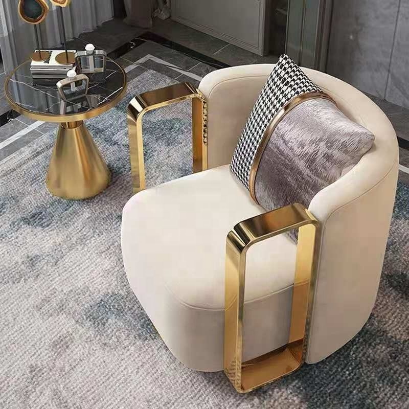 modern luxury accent chair living room fabric gold stainless steel arm sofa chair royal chairs for living room furniture