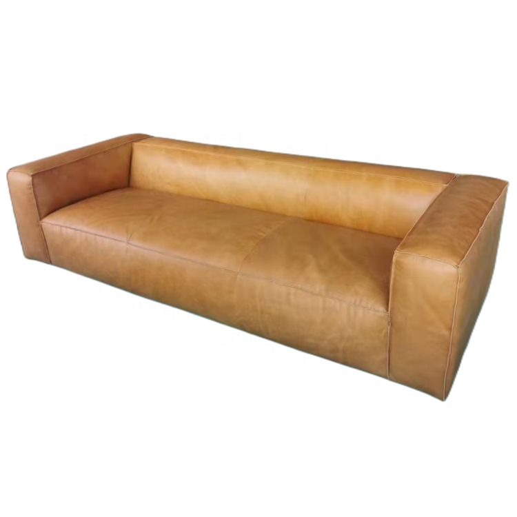 European style rustic leather sofa vintage tan leather couch living room cozy 3 seater brown sofa hotel clubs villa furniture