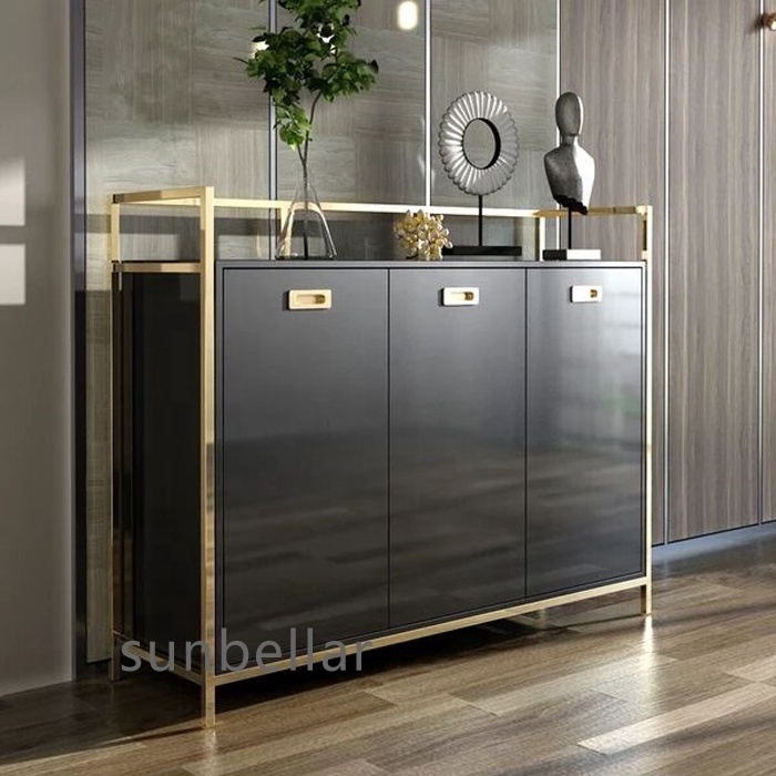 luxury furniture cabinet modern design gold stainless steel console table wooden dining room cabinet with drawers