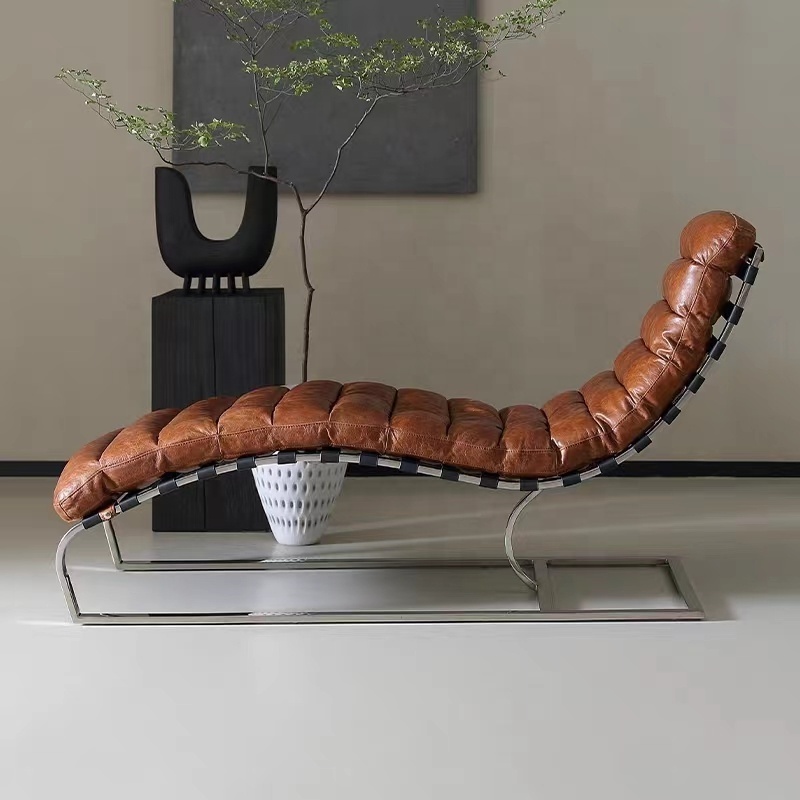 customized antique brown vintage leather chaise lounge chairs indoor chaise salle manger armless daybed bedroom living room