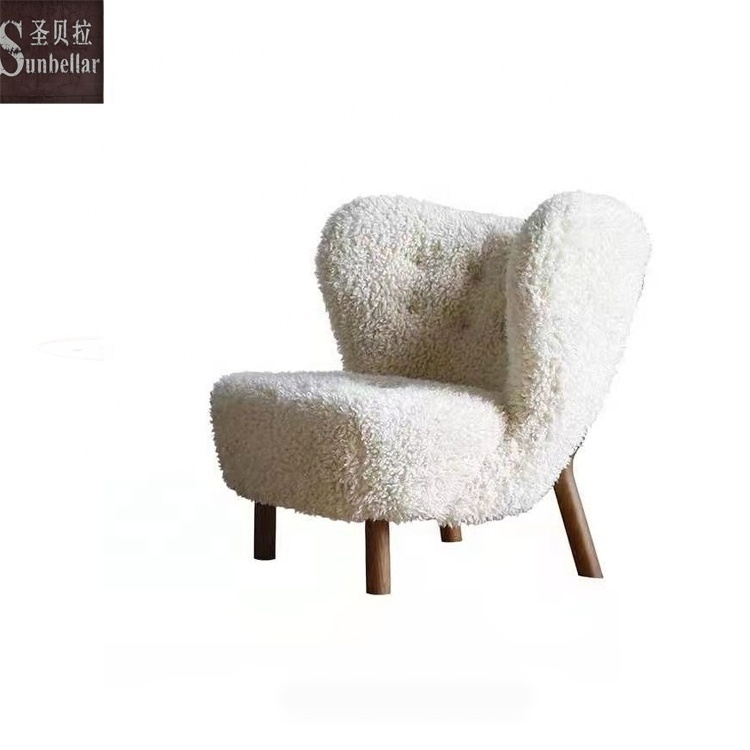 Modern Lounge Chair White Accent Chair Leisure Chair with Ottoman Boucle Fabric Bedroom Hotel Lobby Living Room Club Teddy Wool