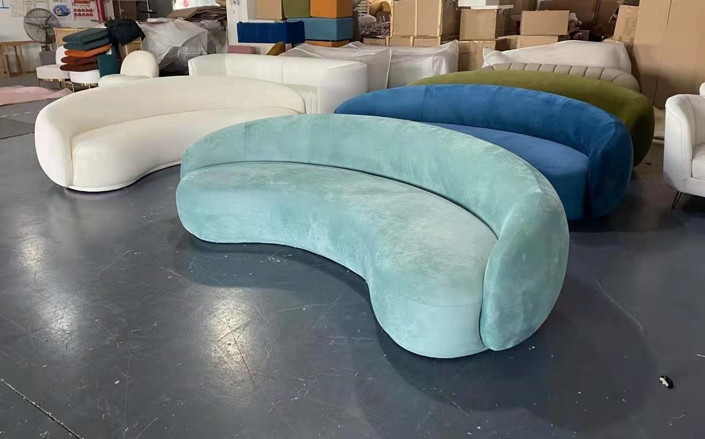 2021 new design modern velvet sofa curved moon shape fabric upholstery living room sofa set luxury home furniture