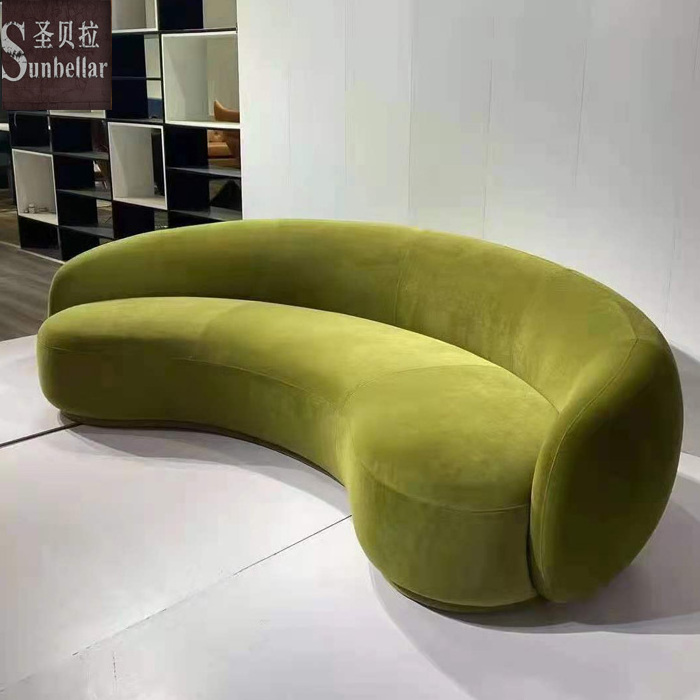 half moon semi circle shaped sofa orange velvet curved sofa with gold stainless steel base living room bedroom sofa