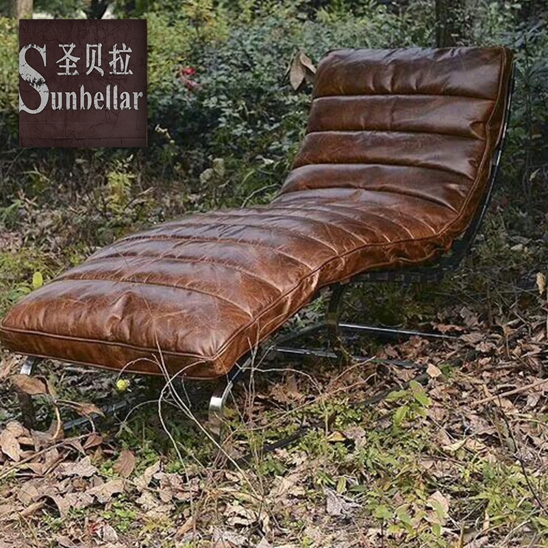 Archaistic stainless steel metal frame leisure armless leather club chair antique leather comfortable bedroom sofa chairs