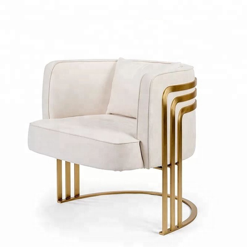 modern design white velvet accent chair with gold stainless steel frame  fancy armchairs for living room hotel clubs cafe shop