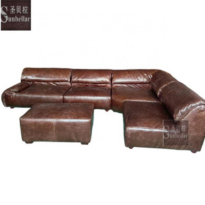 custom made premium sofa leather sectional European lounge antique top grain leather sectional sofa living room wholesale