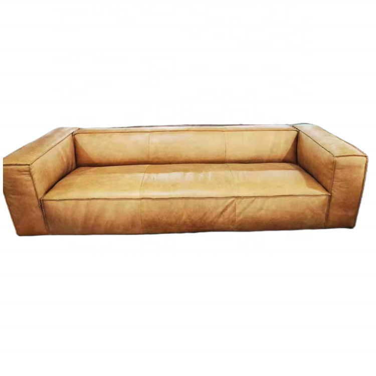 European style rustic leather sofa vintage tan leather couch living room cozy 3 seater brown sofa hotel clubs villa furniture