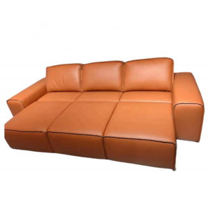 modern luxury orange leather reclinable sofa living room couch 3 seater sectional power electric recliner sofa