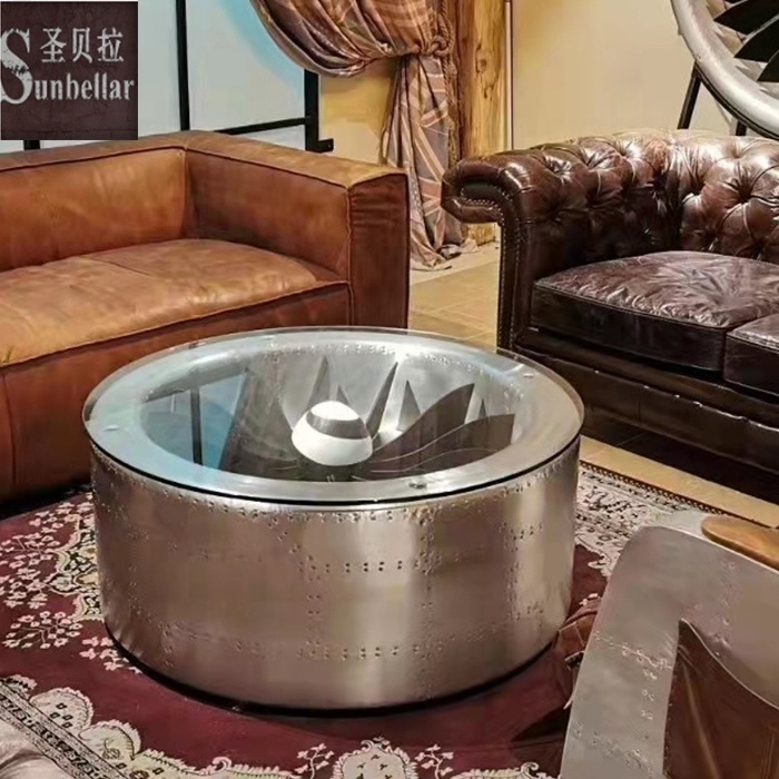 aviation furniture aviator coffee table luxury industrial aluminium Riveted cwenter table Aircraft inspired table vintage style