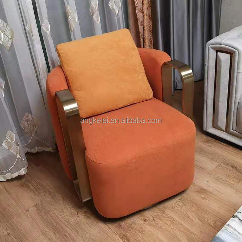 modern luxury accent chair living room fabric gold stainless steel arm sofa chair royal chairs for living room furniture