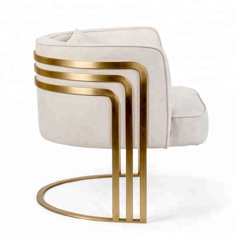 modern design white velvet accent chair with gold stainless steel frame  fancy armchairs for living room hotel clubs cafe shop