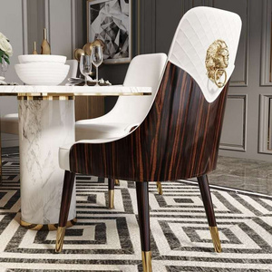 Luxury Wooden Dining Chair White Leather Dining Chair Lion Head Modern for Kitchen Dining Room Hotel Restaurant with Gold