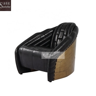 Aviation furniture armchair black leather sofa chair antique Retro Genuine Leather Aluminium Aviator tomcat chaise Lounge chair