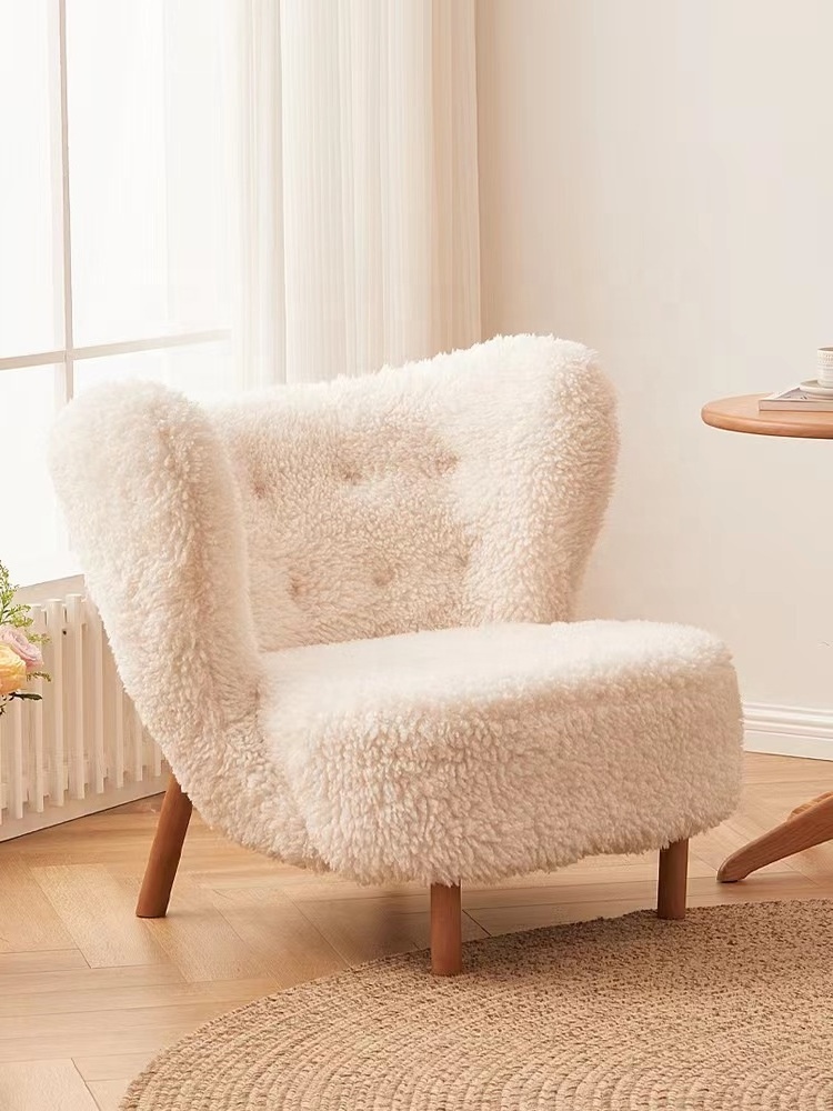 Modern Lounge Chair White Accent Chair Leisure Chair with Ottoman Boucle Fabric Bedroom Hotel Lobby Living Room Club Teddy Wool